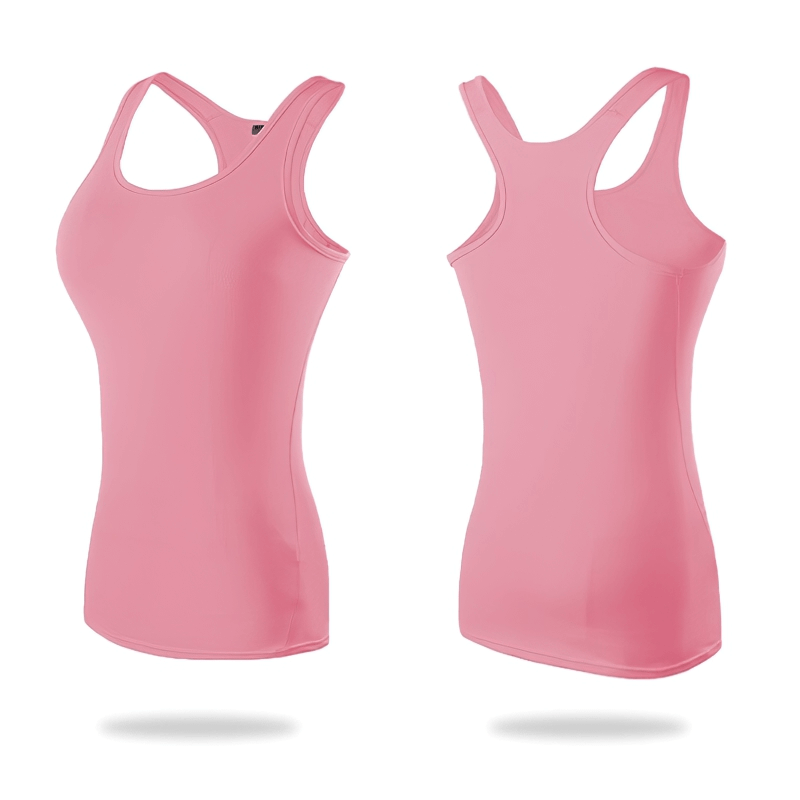Pink elastic women's gym tank top, fitted design, front and back view, perfect for comfort and movement during workouts - SF0082